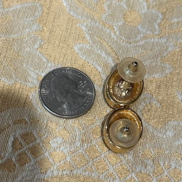 S.A.L SWAROVSKI Deep Blue Oval Crystal Gold Tone EARRINGS - Picture 8 of 9